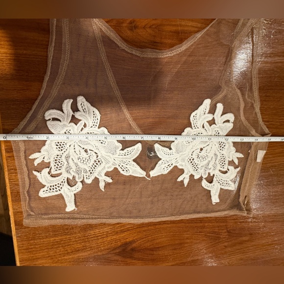 For Love + Lemons Nude Mesh Bralette with White floral appliqués Medium - Picture 6 of 7